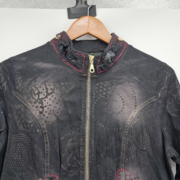 Tricotto Distressed Embelished Embroidered Denim Jacket Style 766 Womens Dress - Picture 4 of 9